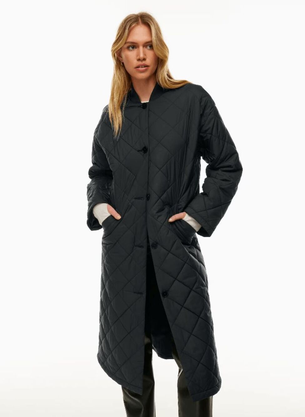 Aritzia Wilfred Black Pavant Quilted Long Jacket Puffer Coat Women's Size 2XS